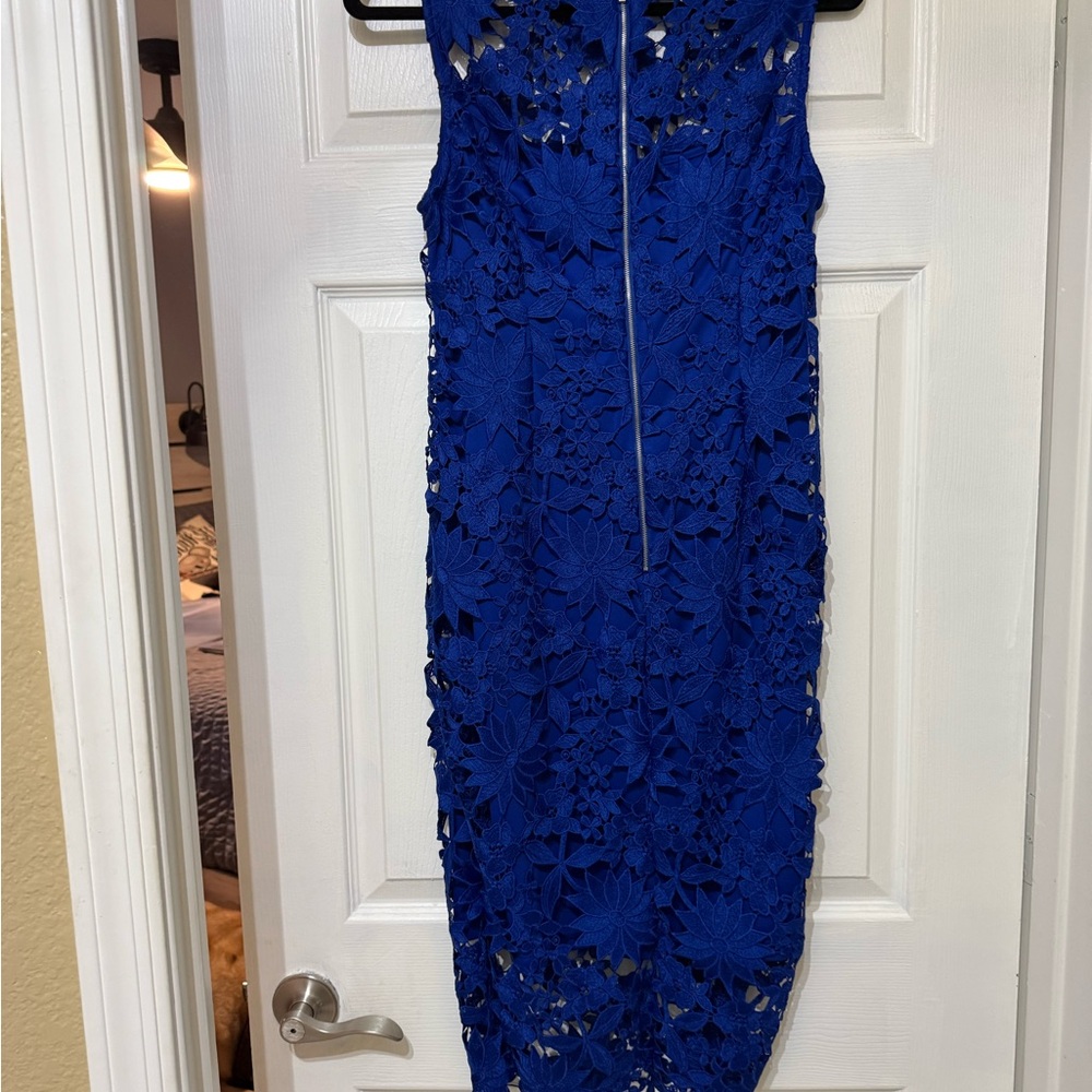 Calvin Klein Royal Blue Floral Lace Midi Dress - Picture 2 of 4